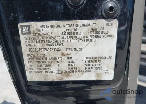 2004 Chevrolet Silverado 1500 Lt from USA, damaged, VIN 2GCEC19T241431126